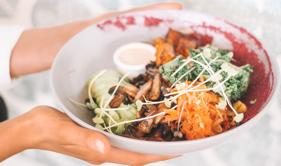 Bowl of vegetables served in a white bowl
