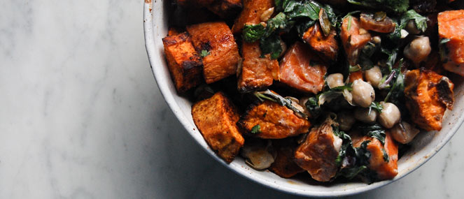 Sweet potato, chickpea & date salad with honey yoghurt dressing