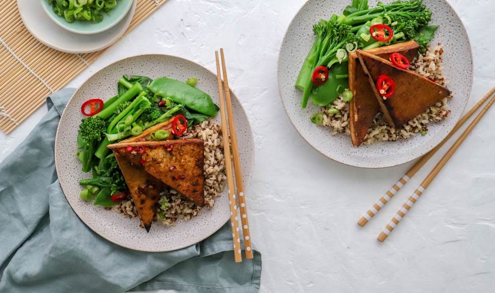Marinated tofu grains and greens