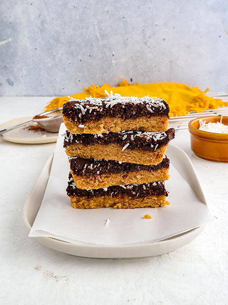 Raw chocolate cashew and coconut bars great for an energy boosting snack